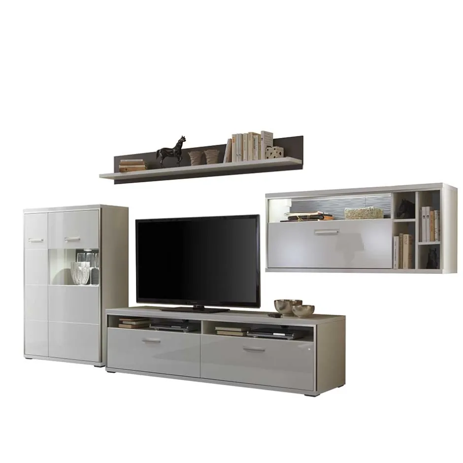 Moderne Wohnwände|Hochglanz Wohnwände*Pharao24 Anbauwand Lefaria