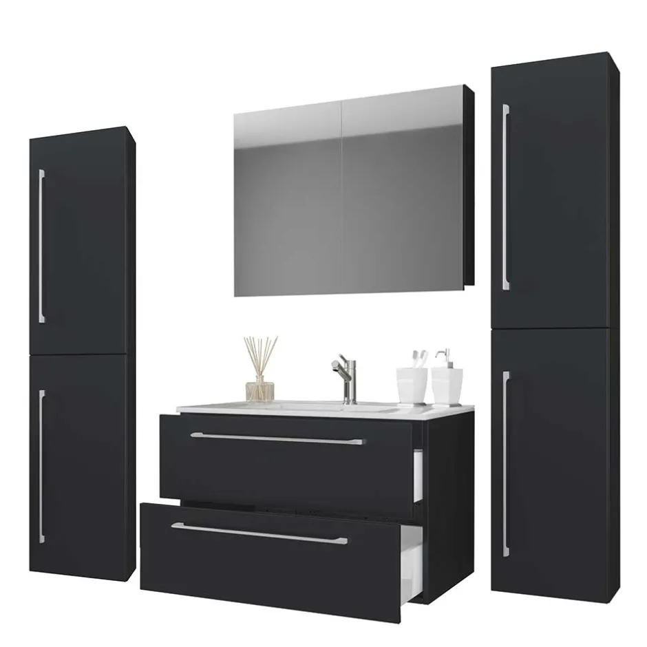 Pharao24 Bad Set 4-teilig schwarz Bonsai> Badmöbel Sets