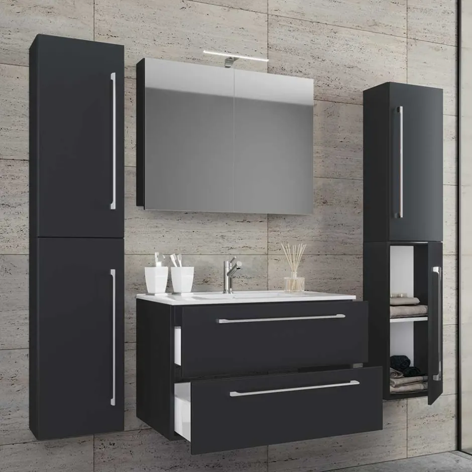 Pharao24 Bad Set 4-teilig schwarz Bonsai> Badmöbel Sets