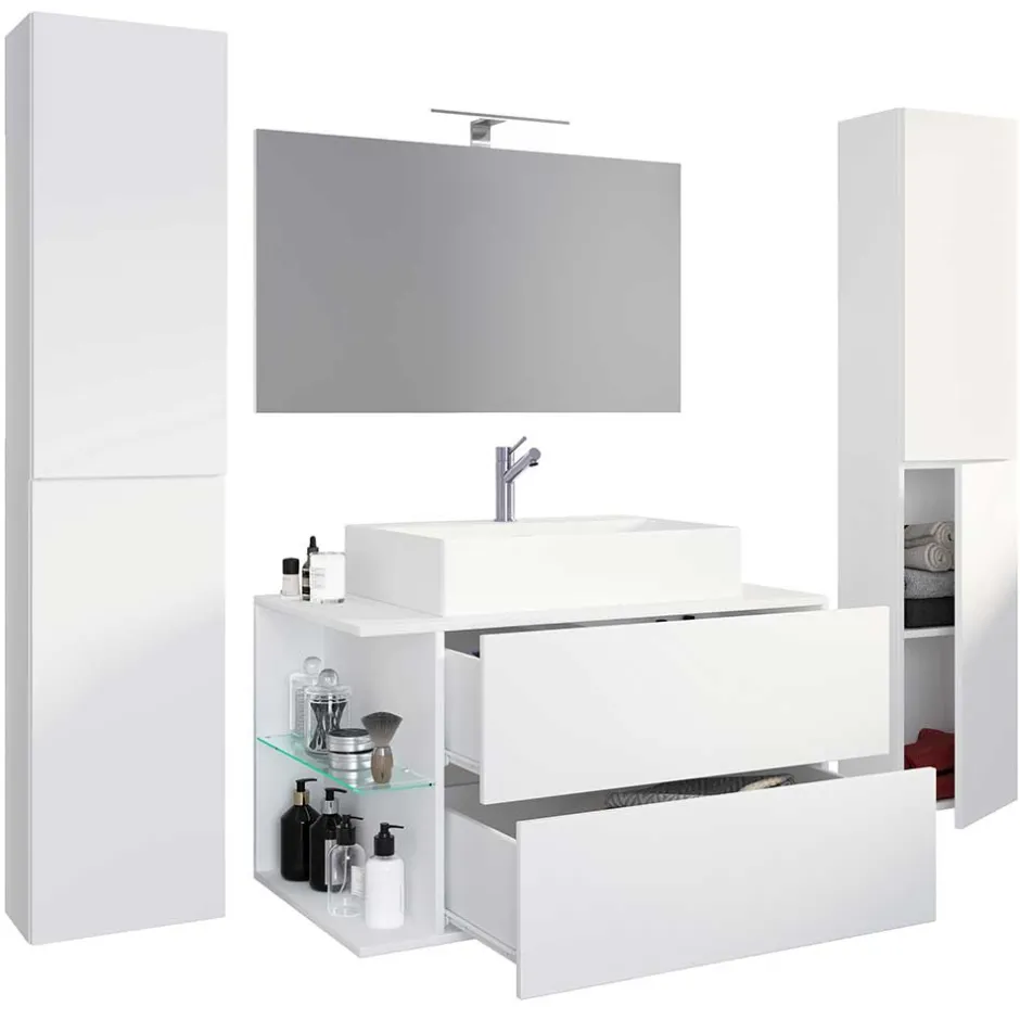 Pharao24 Bad Set weiß 4-teilig Pseidoca> Badmöbel Sets