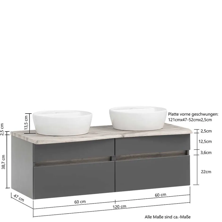 Pharao24 Badmöbel mit 2 Becken Pegruan> Badmöbel Sets