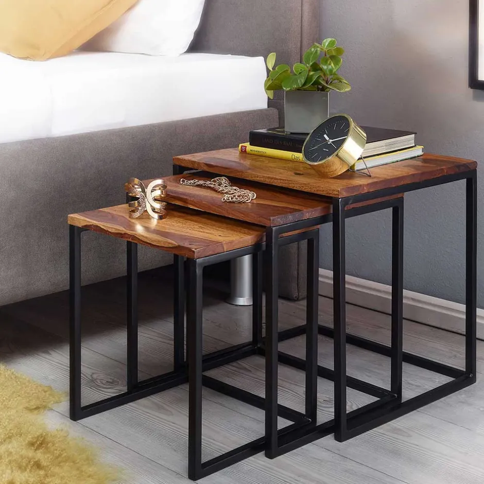 Wohnzimmertisch|Massivholztische*Pharao24 Beistelltisch 3er Set Rumion