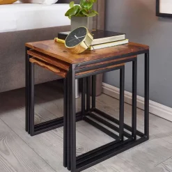 Wohnzimmertisch|Massivholztische*Pharao24 Beistelltisch 3er Set Rumion