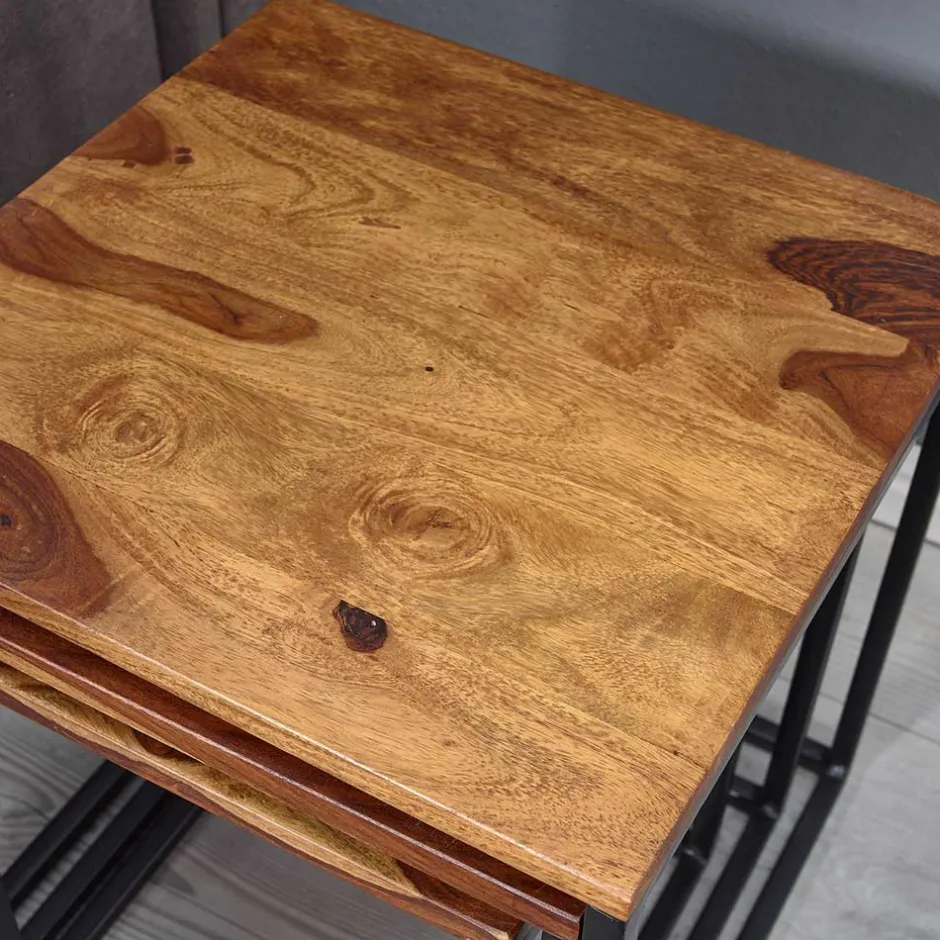 Wohnzimmertisch|Massivholztische*Pharao24 Beistelltisch 3er Set Rumion