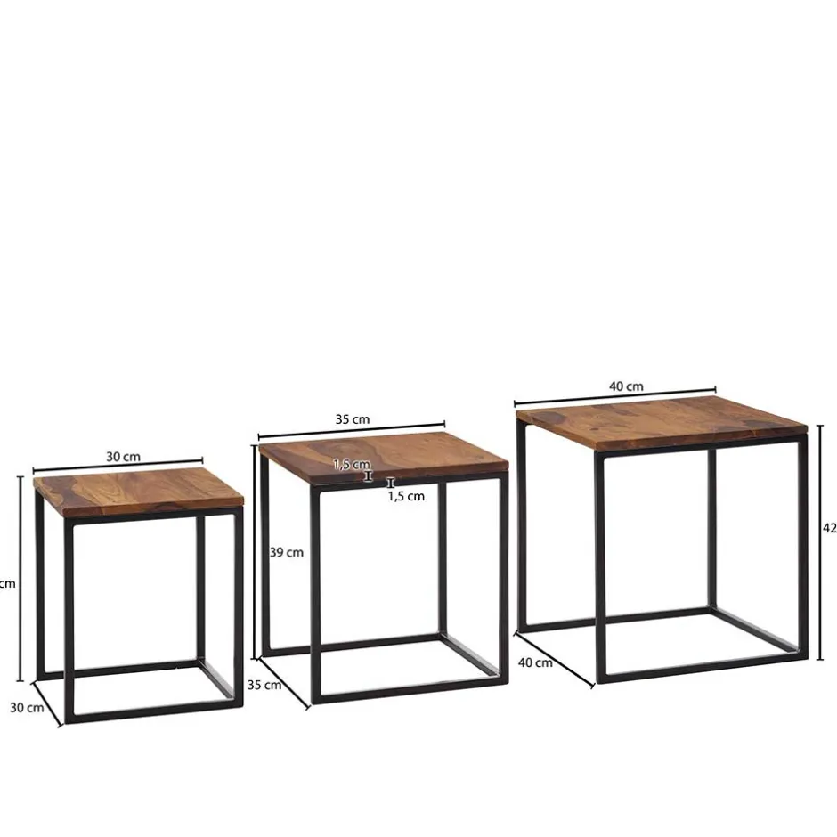 Wohnzimmertisch|Massivholztische*Pharao24 Beistelltisch 3er Set Rumion