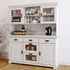 Pharao24 Buffetschrank Weiß Henjov> Wohnzimmervitrinen|Massivholz Schränke