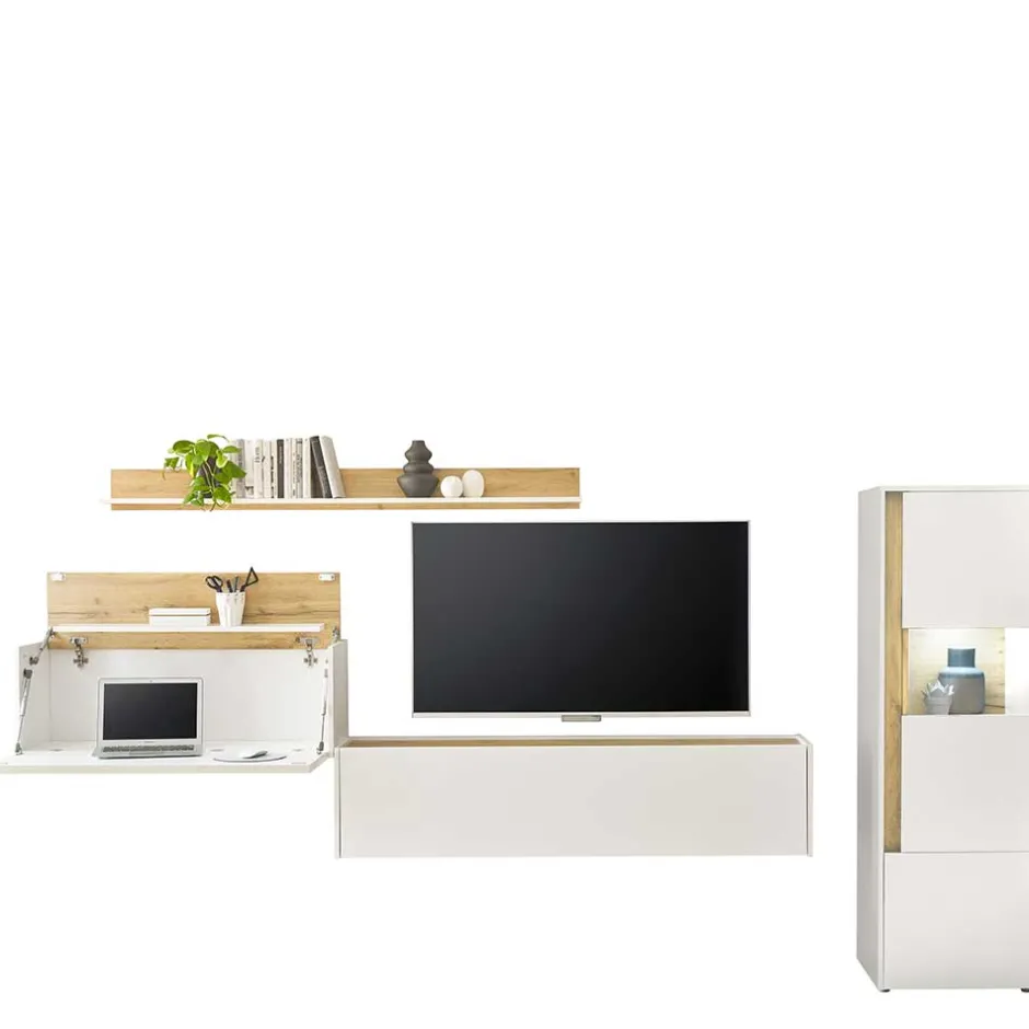 Pharao24 Design Wohnwand mit Schreibtisch Rascian> Moderne Wohnwände|Wohnwand 300 Cm