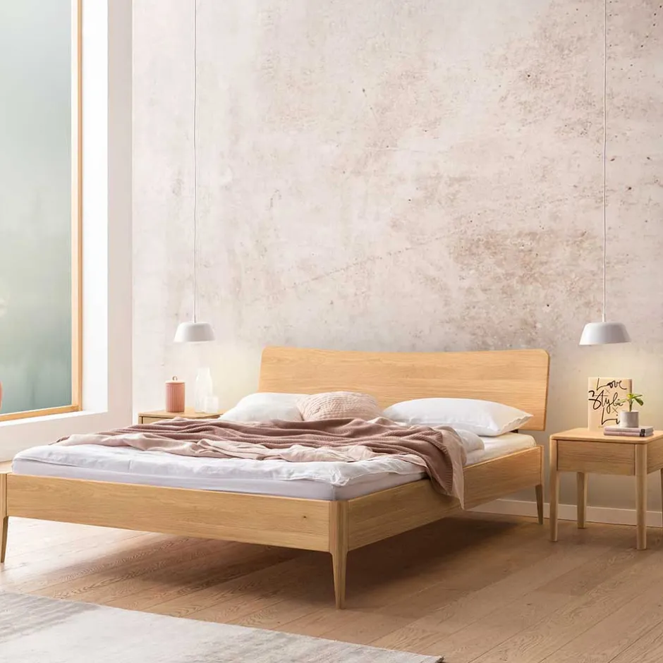 Pharao24 Doppelbett Eiche hell Coriga> Doppelbetten|Massivholzbetten