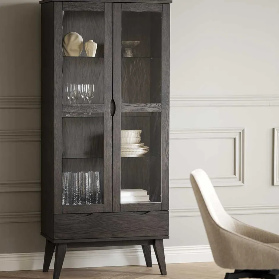 Pharao24 Dunkelbraune Vitrine Bull> Vitrinenschrank|Wohnzimmervitrinen