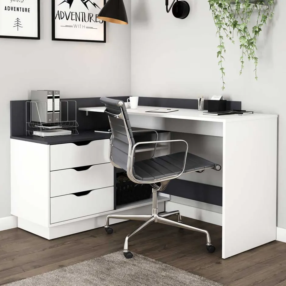 Computertische|Jugendschreibtische*Pharao24 Eckschreibtisch mit Schubladen Dori