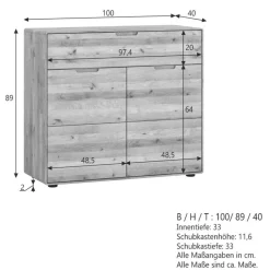 Küchenkommode|Massivholz Kommoden*Pharao24 Flurkommode Amra