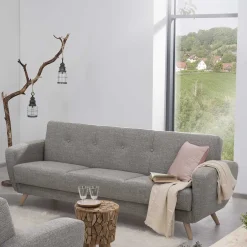 Polstermöbel|3 Sitzer Sofa*Pharao24 Graues Schlafsofa Rujona