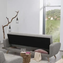 Polstermöbel|3 Sitzer Sofa*Pharao24 Graues Schlafsofa Rujona