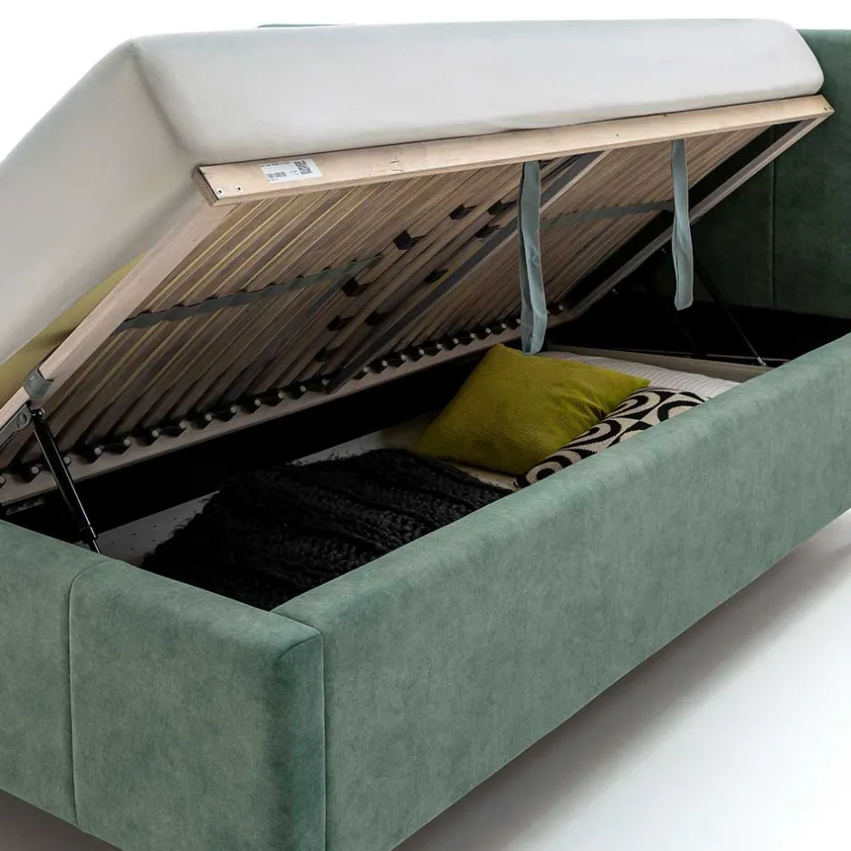 Funktionsbetten|Schubkastenbetten*Pharao24 Grünes Velours Polsterbett Marzo