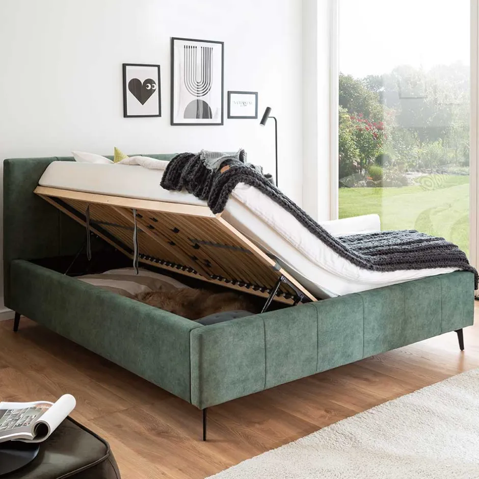 Funktionsbetten|Schubkastenbetten*Pharao24 Grünes Velours Polsterbett Marzo