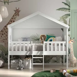 Kinderhochbetten|Kinderbetten*Pharao24 Hausbett mit hohem Gestell Maximo