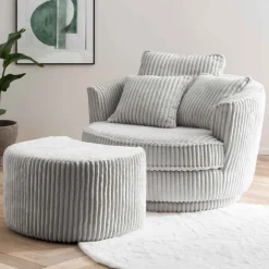 Pharao24 Hellgrauer Sessel mit Hocker Mirabal> Wohnzimmer Sessel|Relaxsessel