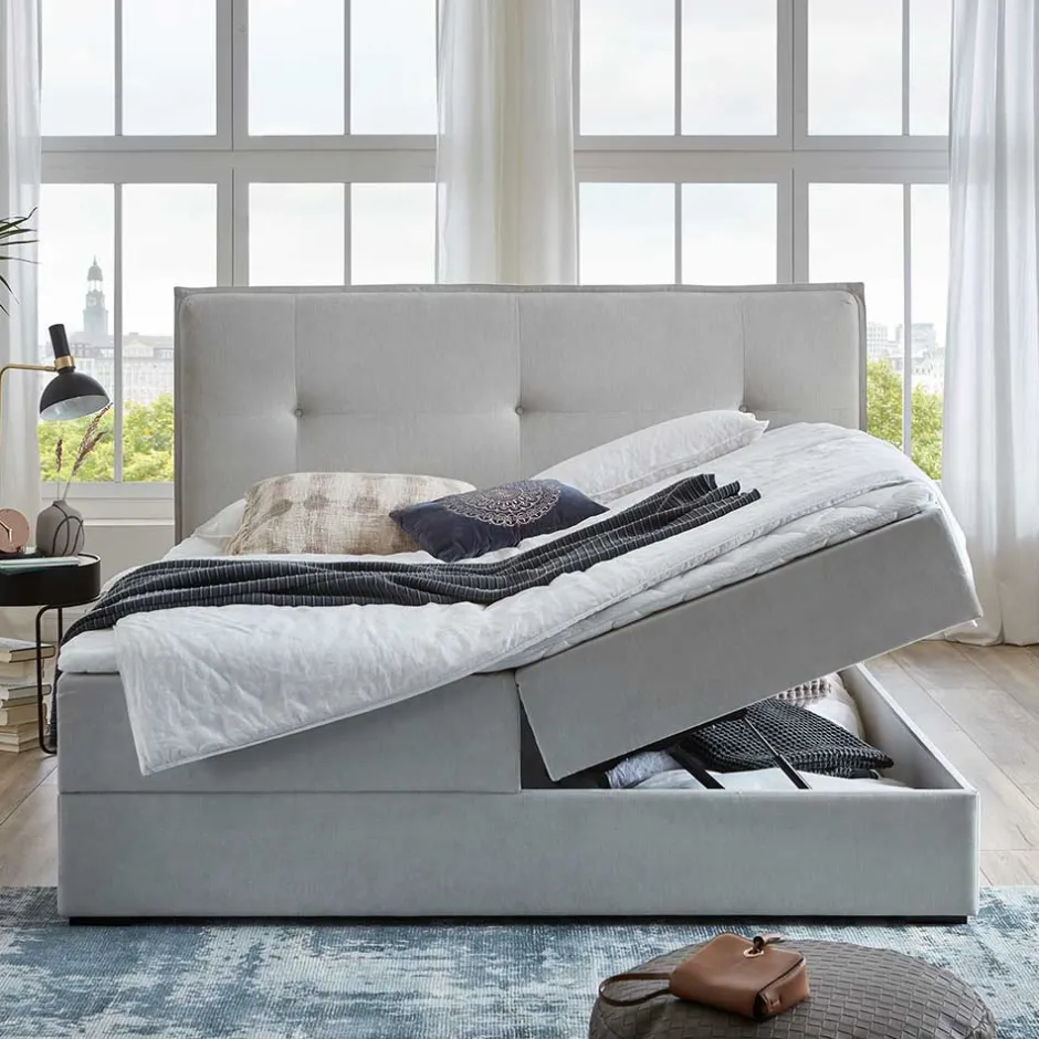 Pharao24 Hellgraues Boxbett Valpara> Funktionsbetten|Schubkastenbetten