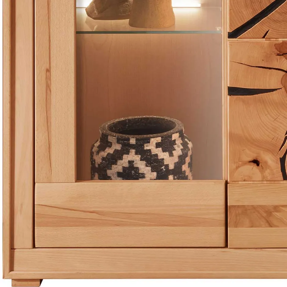 Massivholzmöbel|Wohnzimmerkommoden*Pharao24 Highboard mit Glastür Olmedo