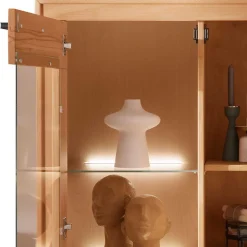 Massivholzmöbel|Wohnzimmerkommoden*Pharao24 Highboard mit Glastür Olmedo