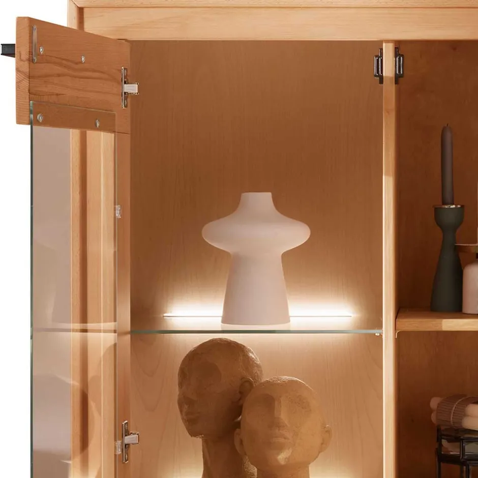 Massivholzmöbel|Wohnzimmerkommoden*Pharao24 Highboard mit Glastür Olmedo