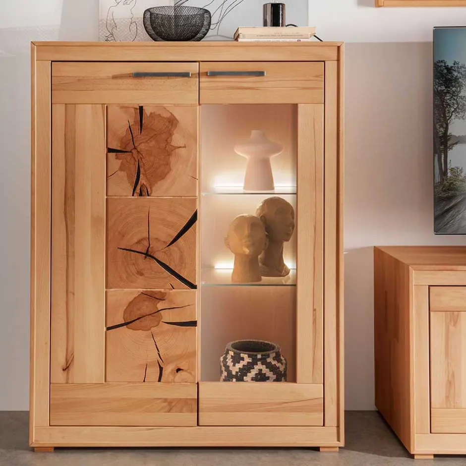Pharao24 Highboard Vitrine Olmedo> Massivholzmöbel|Wohnzimmerschrank