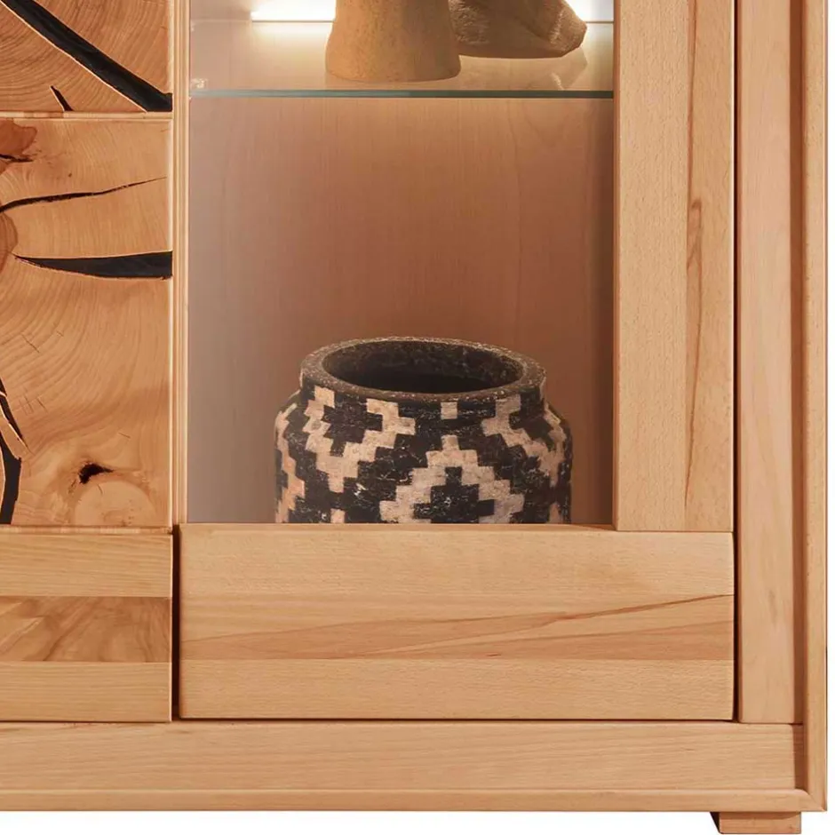 Pharao24 Highboard Vitrine Olmedo> Massivholzmöbel|Wohnzimmerschrank