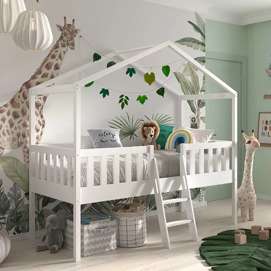 Pharao24 Kinder Hausbett mit Leiter Comi>Kinder Kinderbetten|Kinderhochbetten