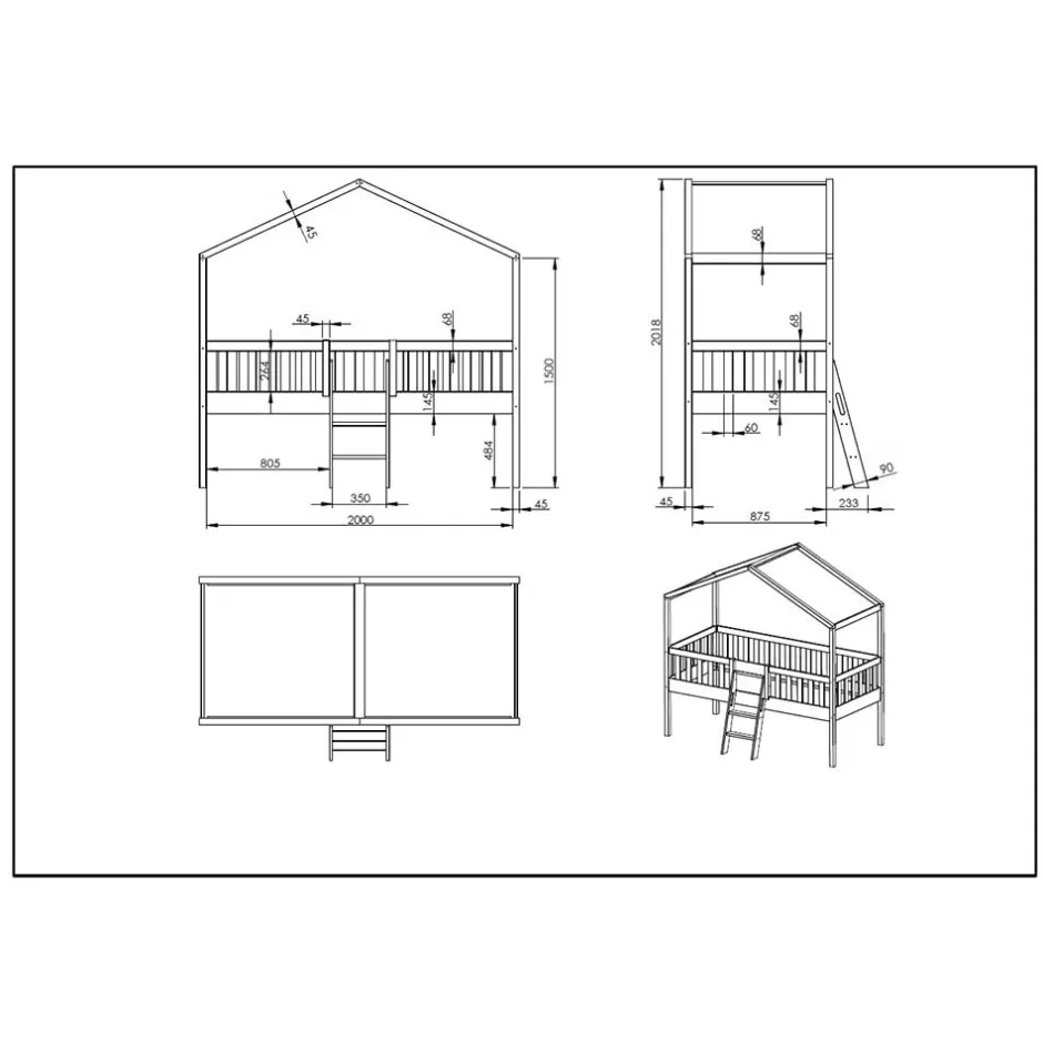 Pharao24 Kinder Hausbett mit Leiter Comi>Kinder Kinderbetten|Kinderhochbetten