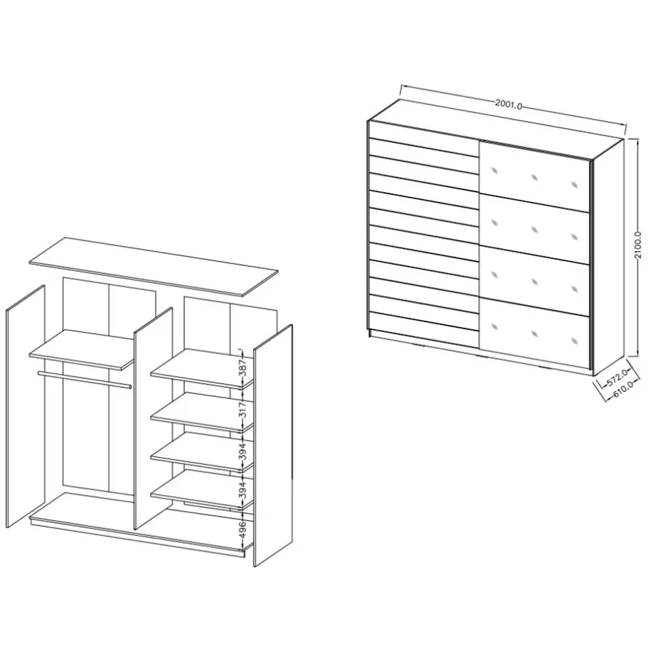 Jugendkleiderschrank|Schiebetürenschränke*Pharao24 Kleiderschrank Schwebetüren Salassos