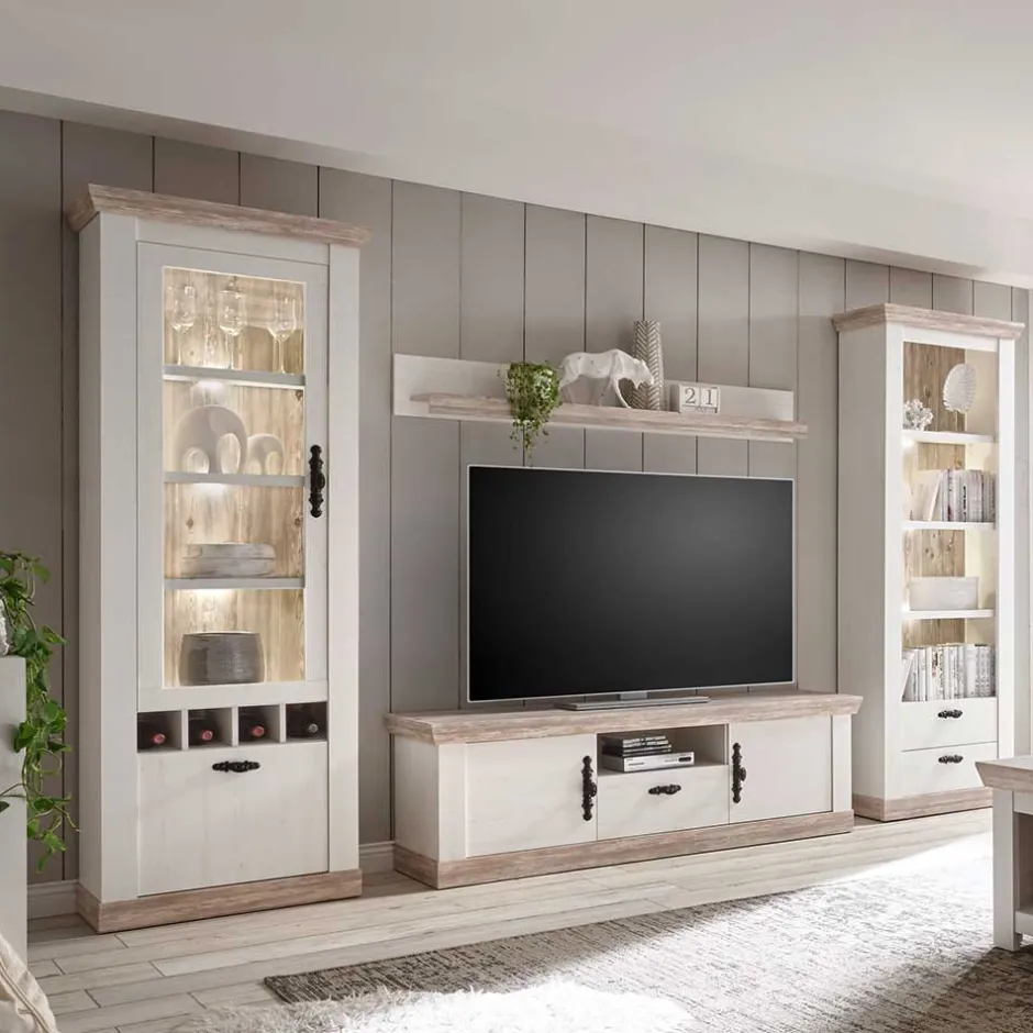 Pharao24 Landhaus Wohnwand Flurencina> Wohnzimmerschrank|Wohnwand 300 Cm