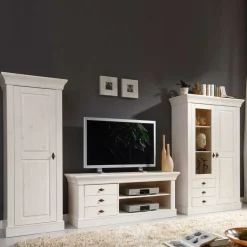 Pharao24 Landhaus Wohnwand Mures> Wohnwand 300 Cm|Massivholz Wohnwände