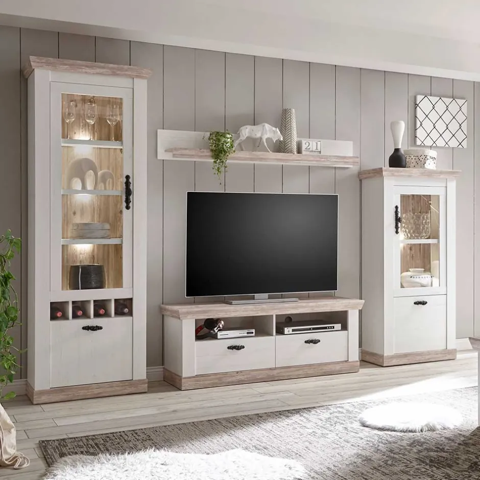 Wohnwand 300 Cm*Pharao24 Landhausstil Wohnwand Flurencina