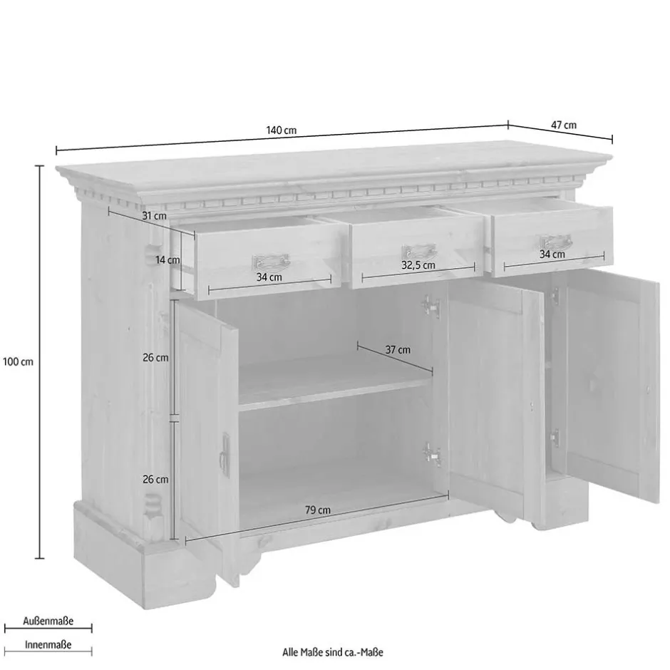 Küchenkommode|Esszimmerkommoden*Pharao24 Massivholz Sideboard Vascires