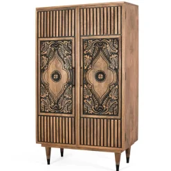 Pharao24 Massivholzschrank Piatra> Vitrinenschrank