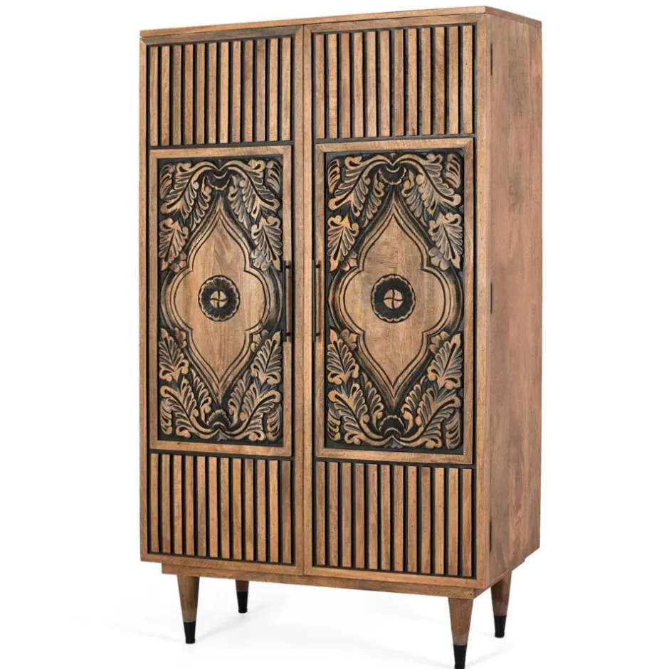 Pharao24 Massivholzschrank Piatra> Vitrinenschrank