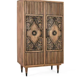 Pharao24 Massivholzschrank Piatra> Vitrinenschrank