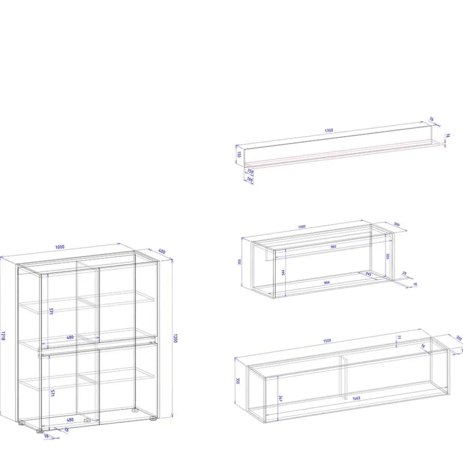 Pharao24 Moebelset mit Schreibplatz Uzniana> Moderne Wohnwände|Wohnwand 350 Cm