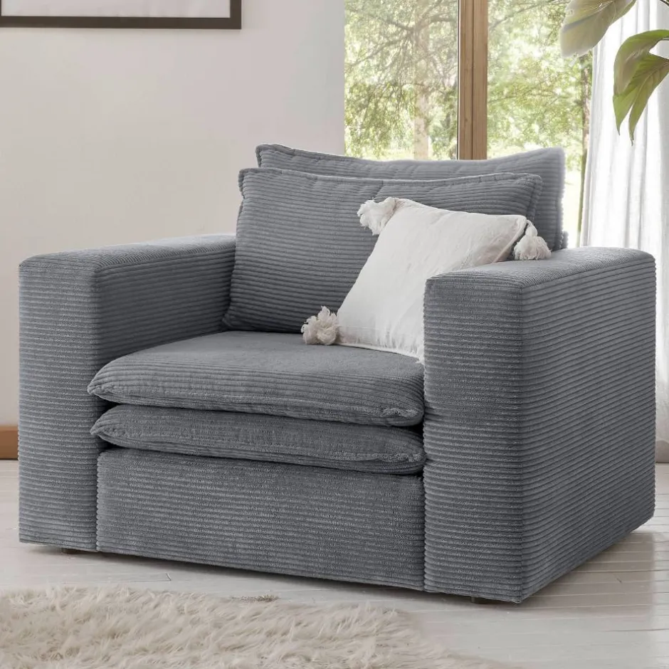 Pharao24 Polstersessel Anthrazit Cord Eltusa> Polstermöbel|Wohnzimmer Sessel