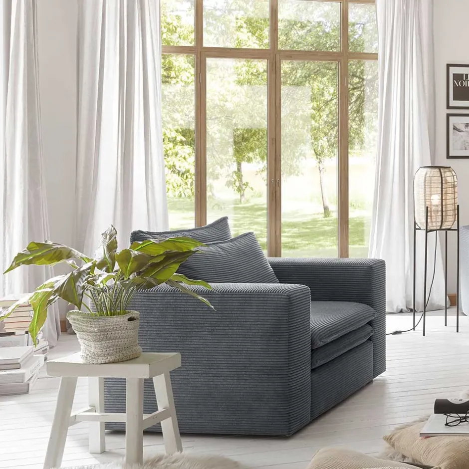 Pharao24 Polstersessel Anthrazit Cord Eltusa> Polstermöbel|Wohnzimmer Sessel