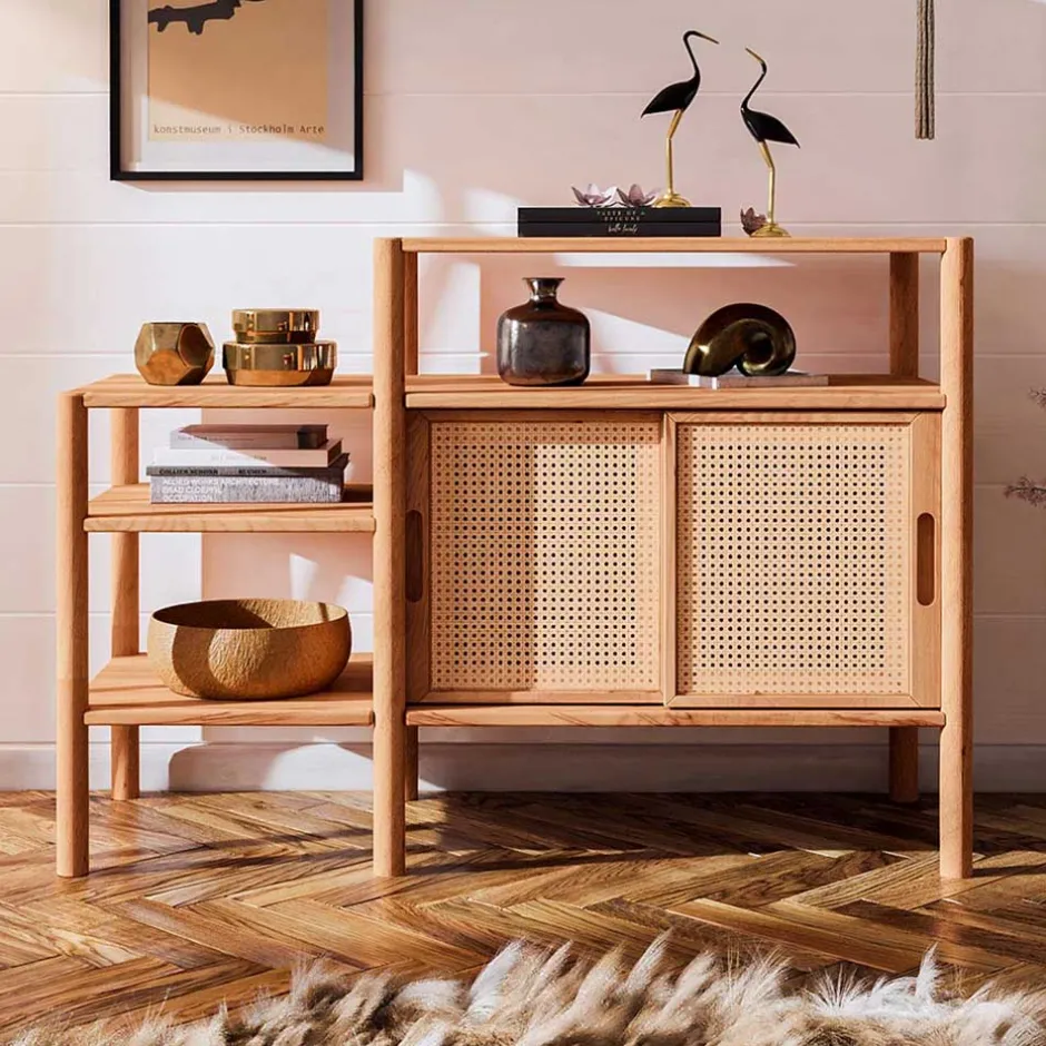 Pharao24 Regal mit Schiebetüren Artjes> Wohnzimmerregale|Massivholzregale