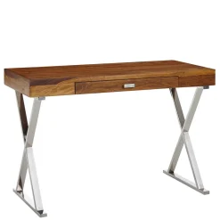 Massivholztische|Computertische*Pharao24 Schreibtisch Holz und Chrom Magdalina
