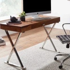 Massivholztische|Computertische*Pharao24 Schreibtisch Holz und Chrom Magdalina