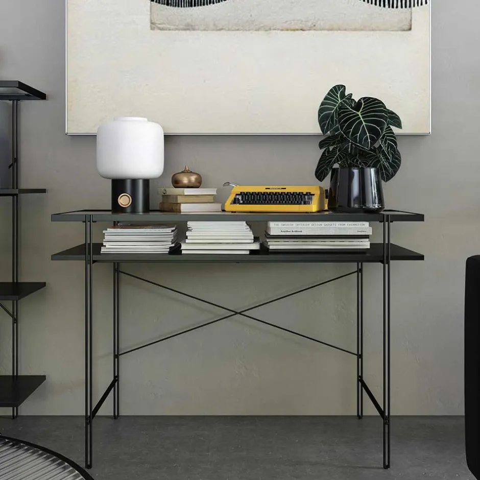 Glastische|Schreibtische*Pharao24 Schwarzer Schreibtisch Tora