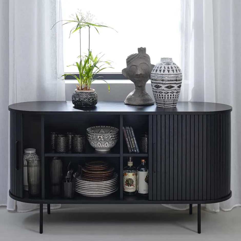 Pharao24 Schwarzes Sideboard Sumatri> Küchenkommode|Esszimmerkommoden