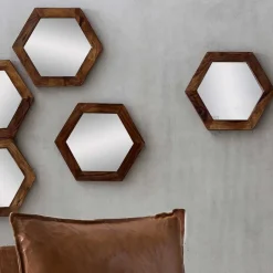 Wandspiegel|Schlafzimmerspiegel*Pharao24 Sechseckiger Wandspiegel India