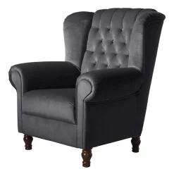 Ohrensessel*Pharao24 Sessel Anthrazit Samt Kean