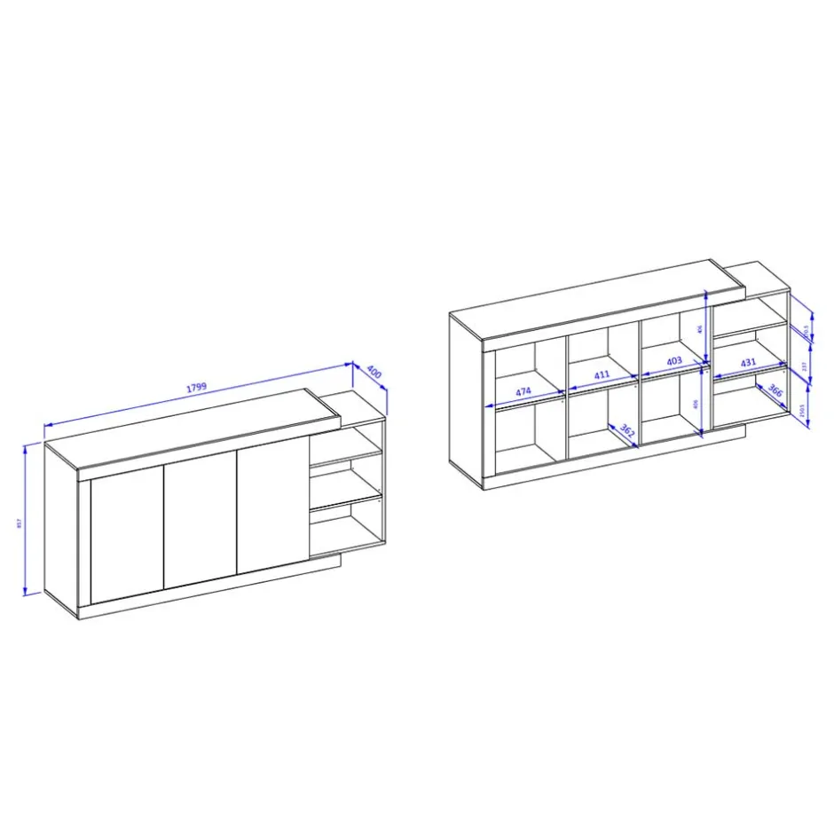 Pharao24 Sideboard mit Regal Prismo> Küchenkommode|Esszimmerkommoden