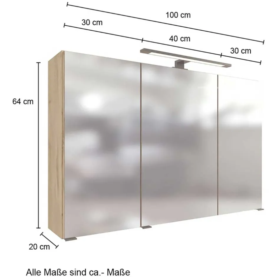 Pharao24 Spiegelschrank mit LED Longos> Badezimmerschränke|Spiegelschränke