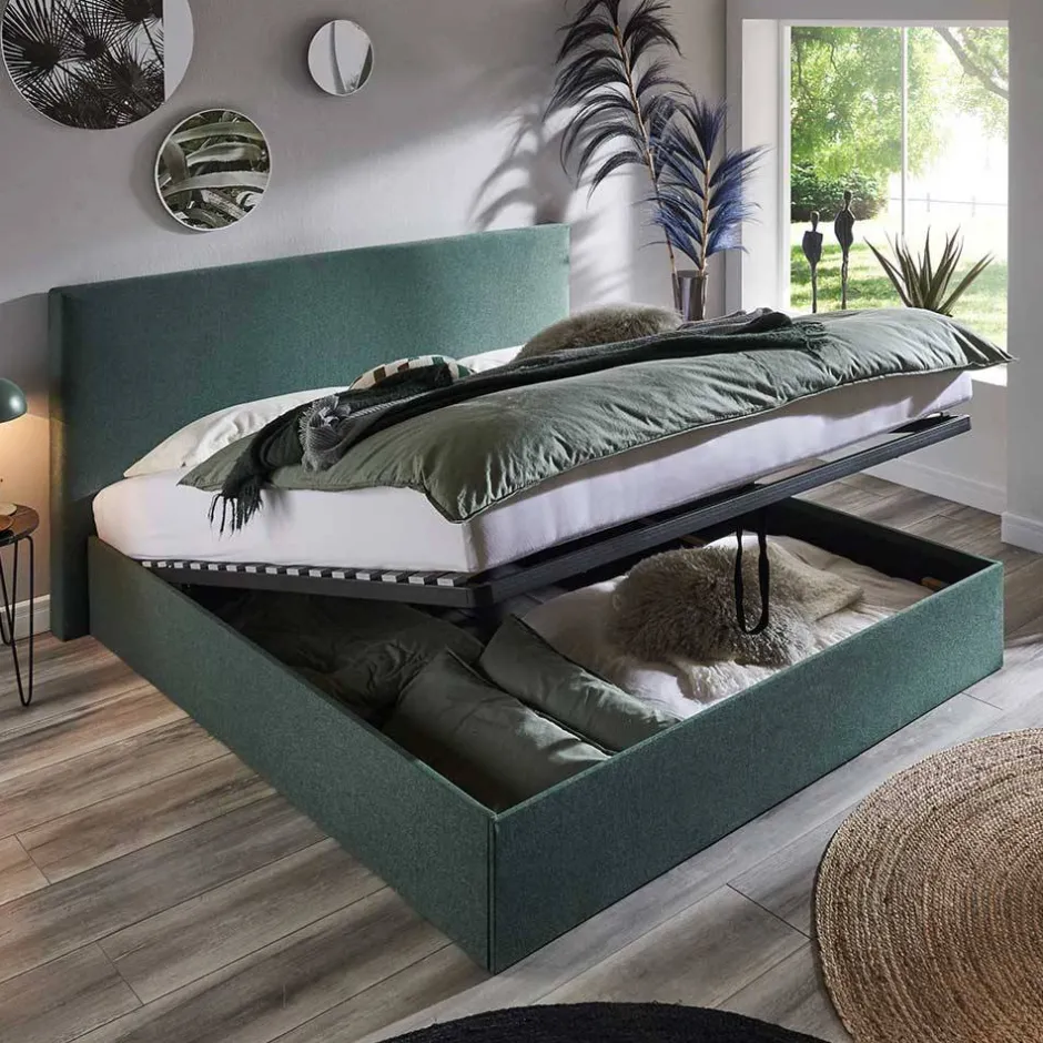 Pharao24 Stauraumbett Dunkelgrün 140x200 cm Florynn> Funktionsbetten|Schubkastenbetten